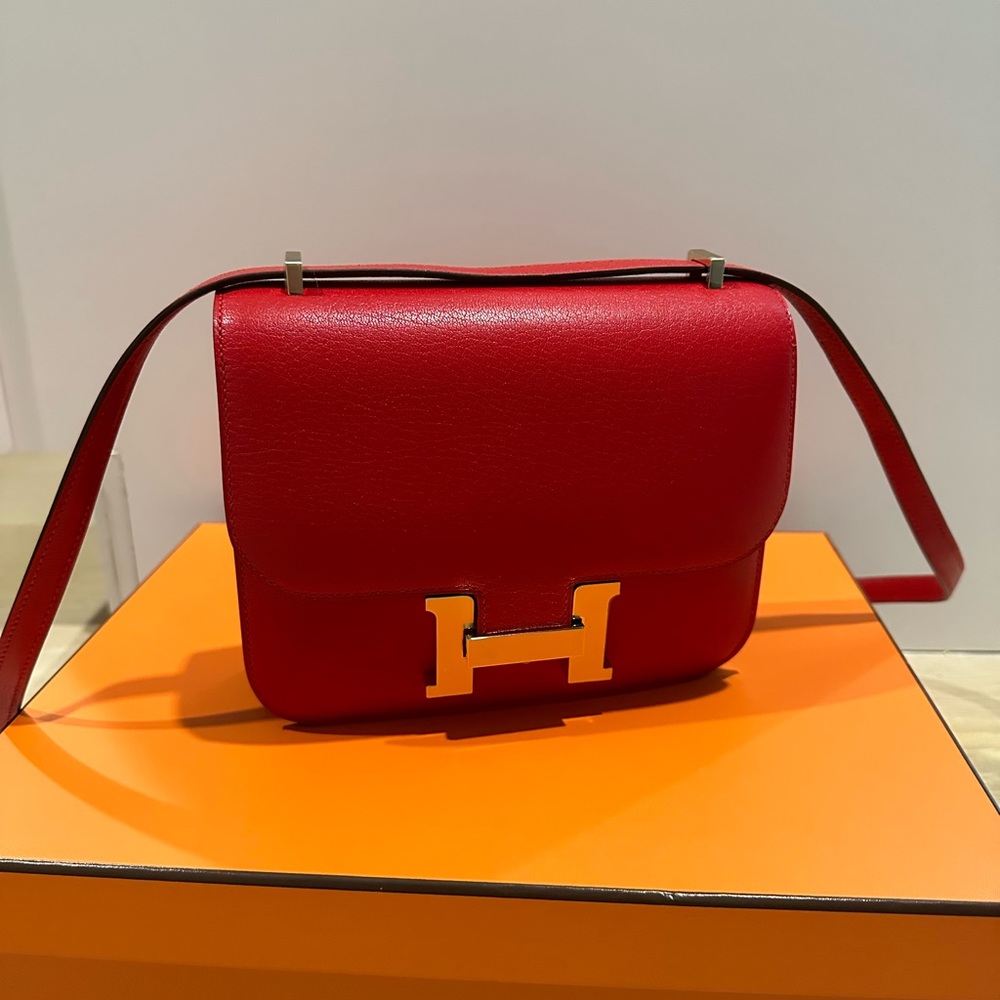 Hermes Constance 18 III mini mirror handbag Chamkila Goatskin S3 Rouge Coeur - Picture 1 of 5